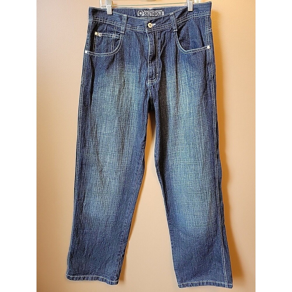 EUC VTG South Pole BAGGY Denim 4180 Jeans Mens Streetwear Y2K Hip Hop Blue 34x33